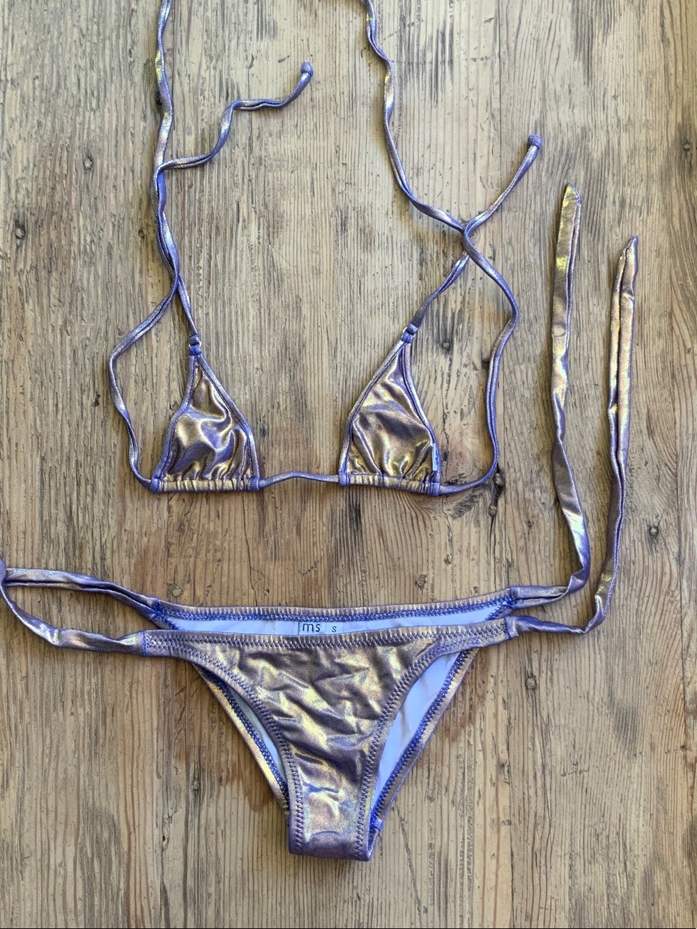 Metallic Lavender Triangle Bikini Set - Women Swim